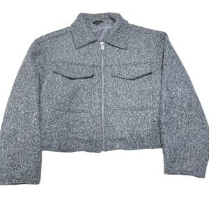 Truth by Republic Womens Grey Textured Boucle Cropped Zip Up Jacket Large